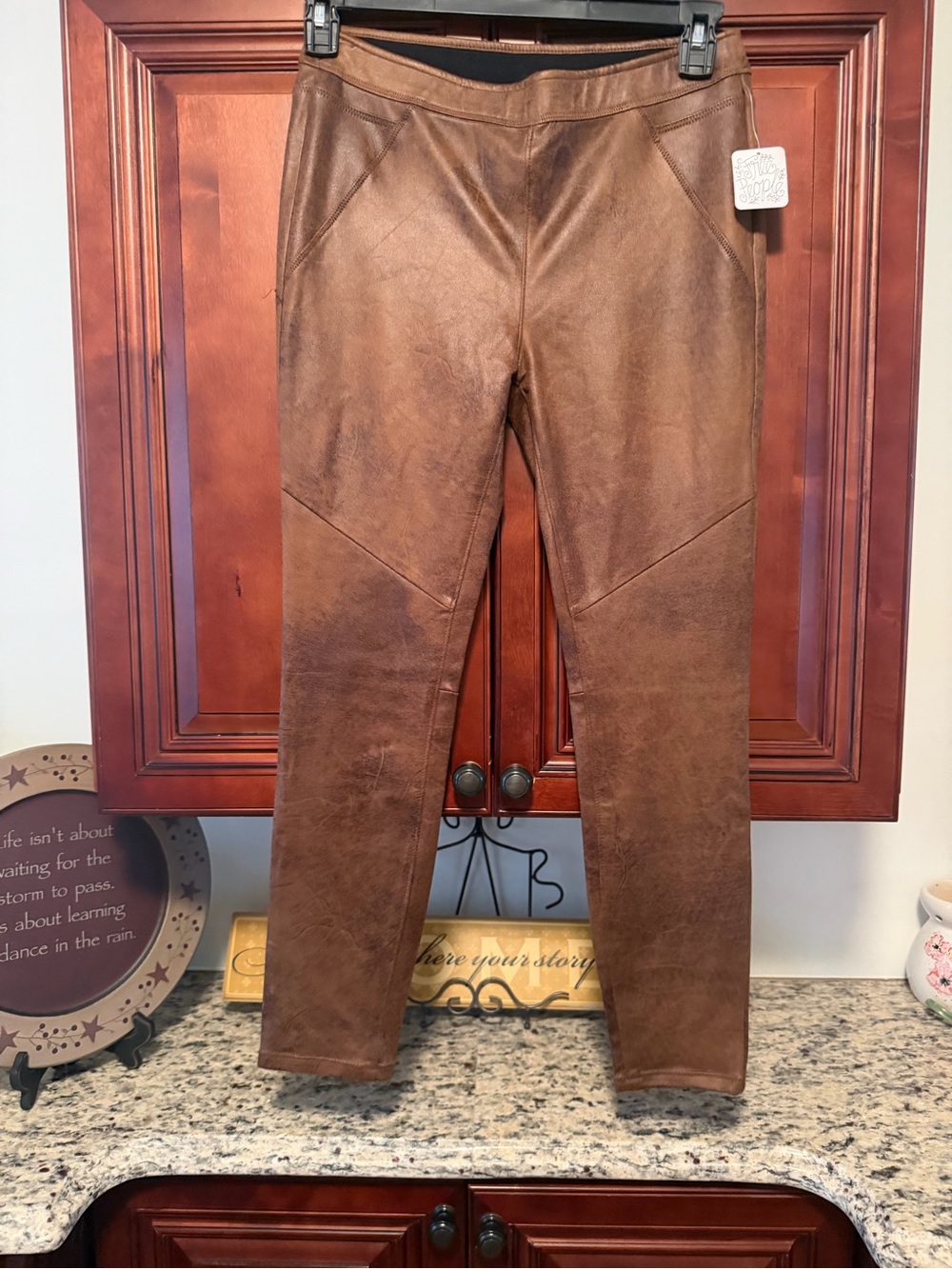 Free People Dark Brown Faux-Leather Pants with Logo Tag